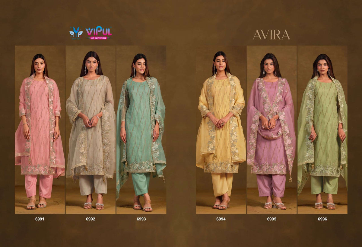 Vipul Fashion Avira Gold Crinkle Chiffon Dress Material