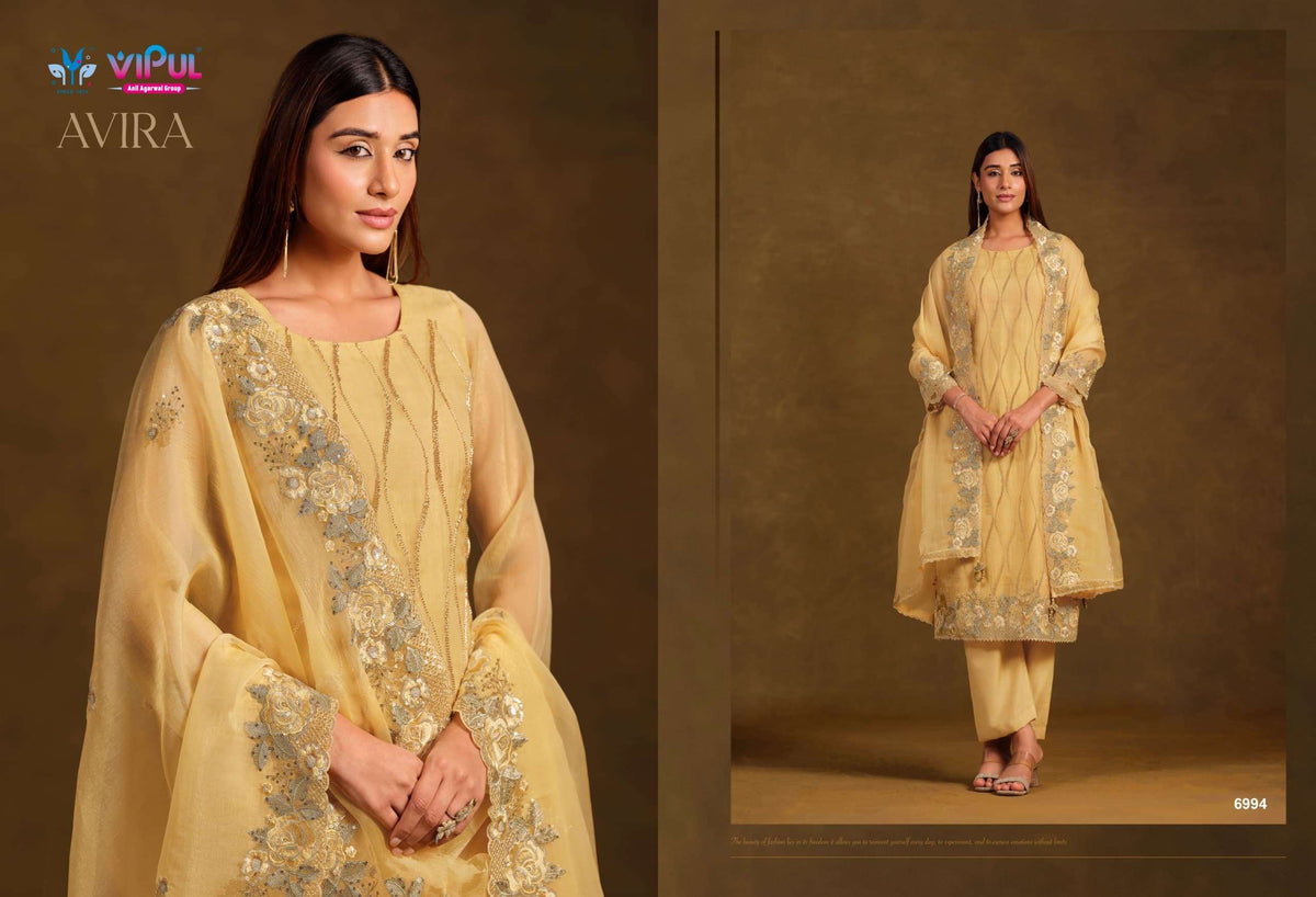 Vipul Fashion Avira Gold Crinkle Chiffon Dress Material