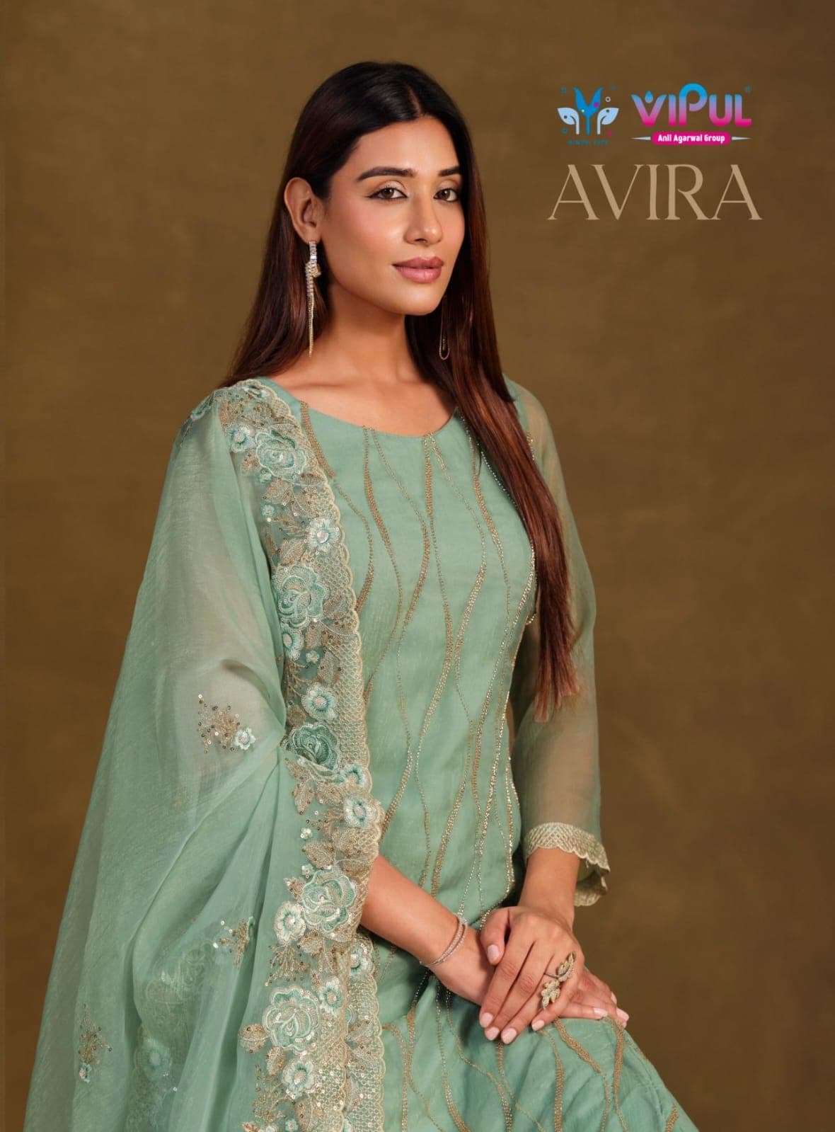Vipul Fashion Avira Gold Crinkle Chiffon Dress Material