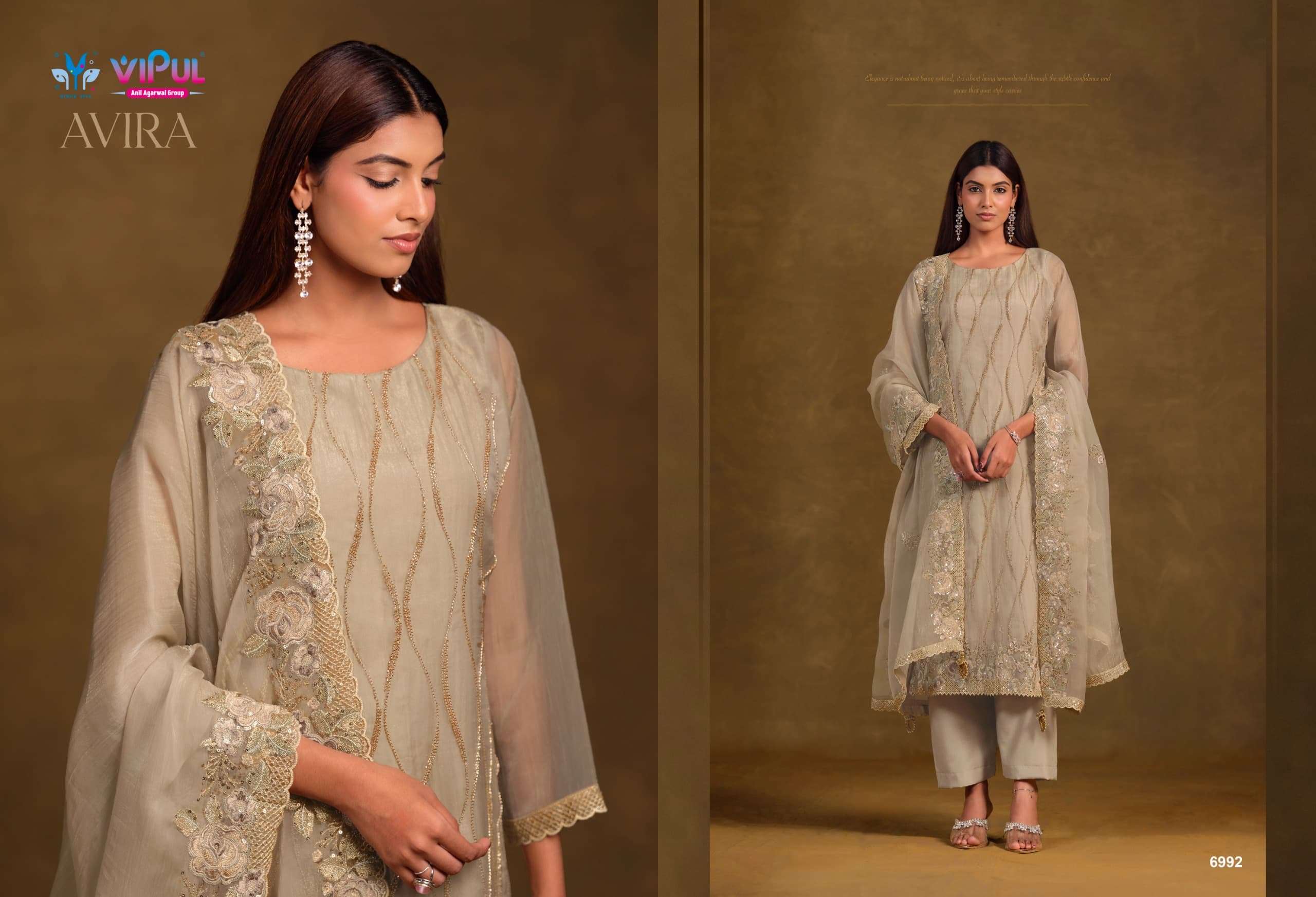 Vipul Fashion Avira Gold Crinkle Chiffon Dress Material