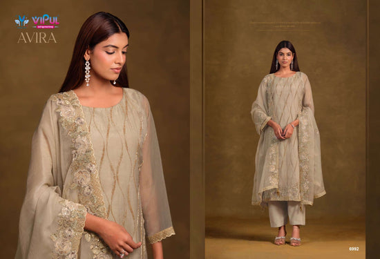 Vipul Fashion Avira Gold Crinkle Chiffon Dress Material