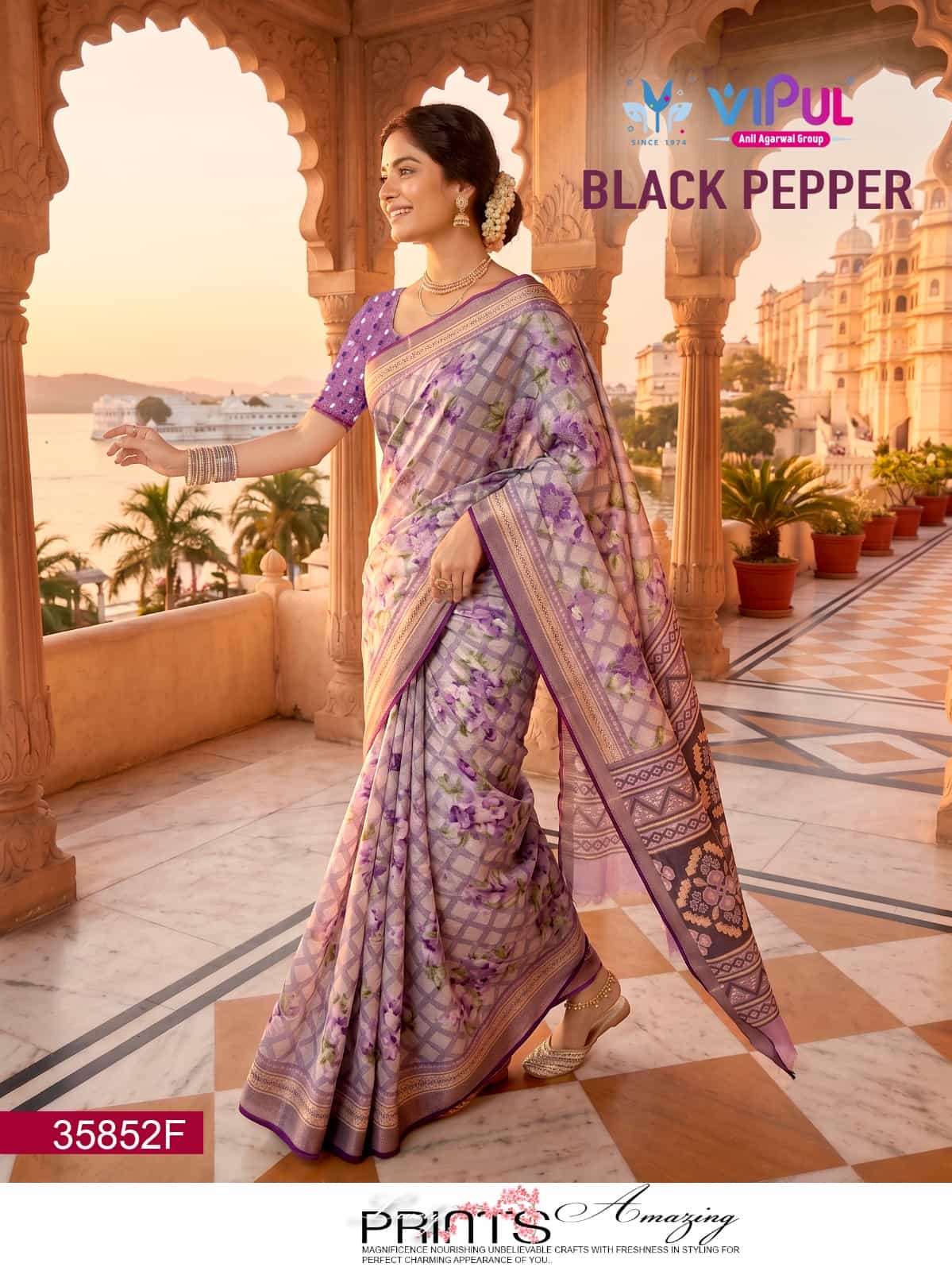 Vipul Fashion Black Pepper 35852 Colors Brasso Saree