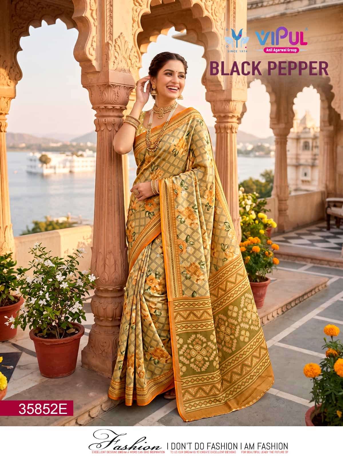 Vipul Fashion Black Pepper 35852 Colors Brasso Saree