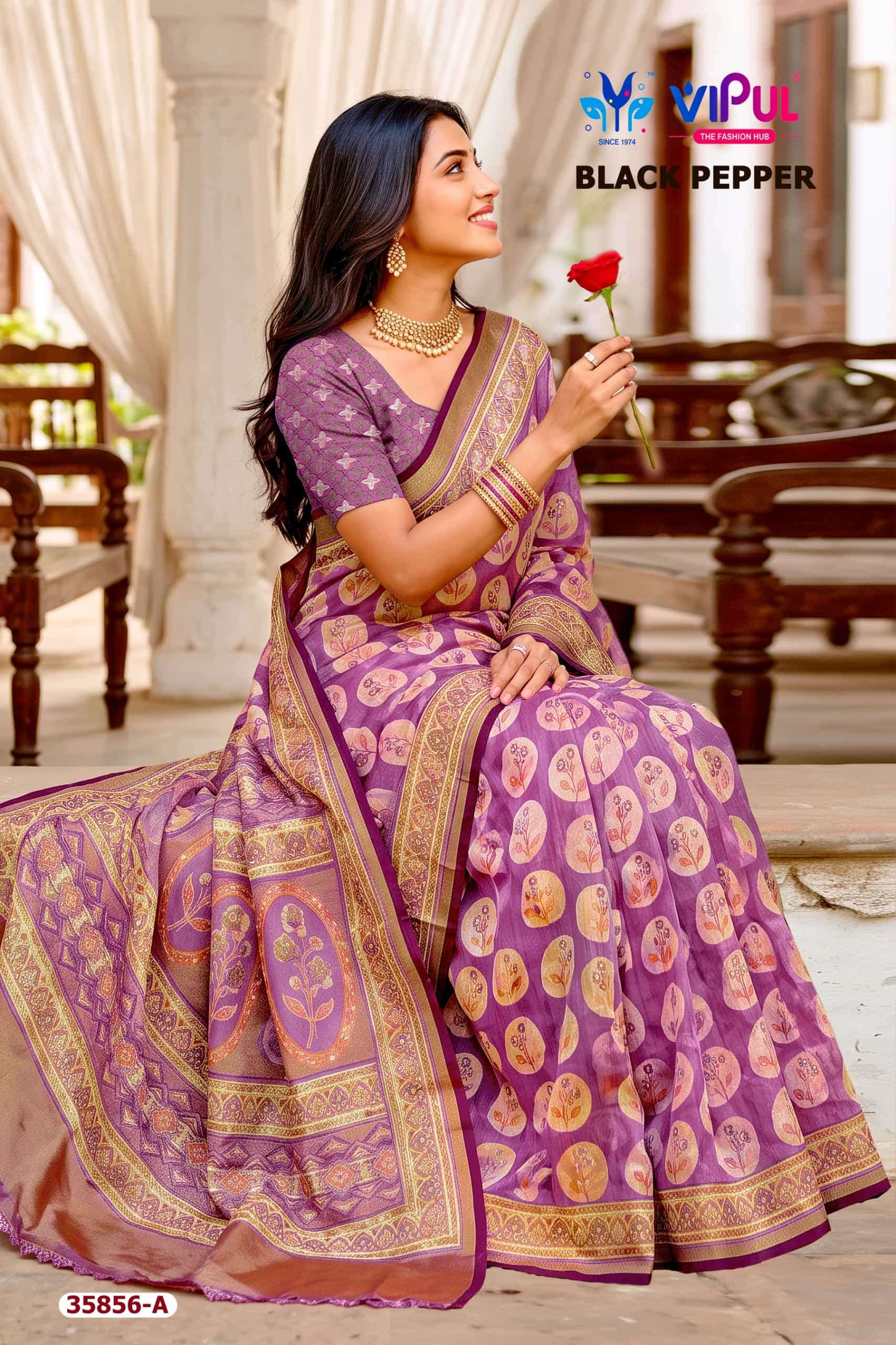 Vipul Fashion Black Pepper 35856 Colors Brasso Saree