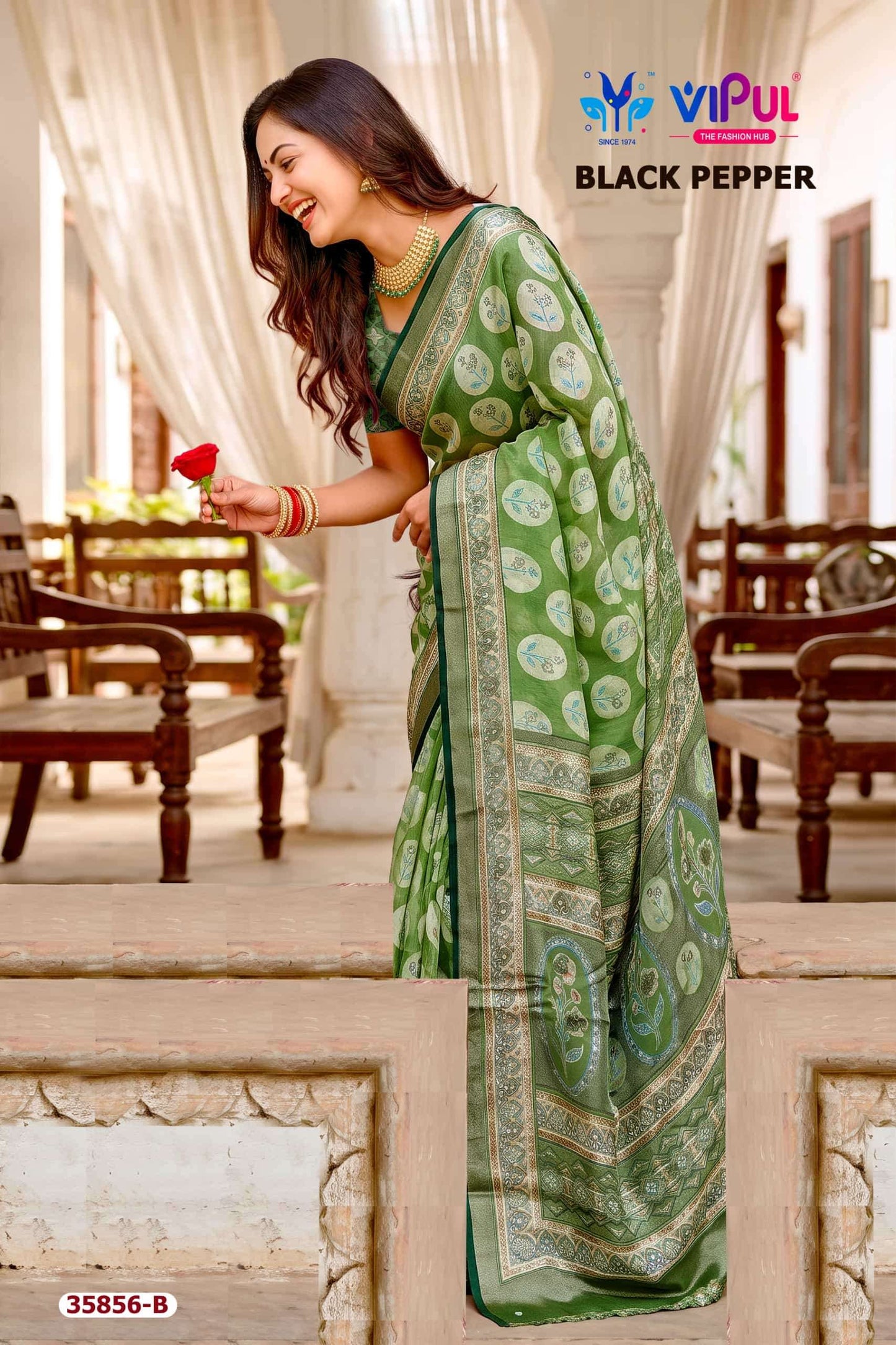 Vipul Fashion Black Pepper 35856 Colors Brasso Saree