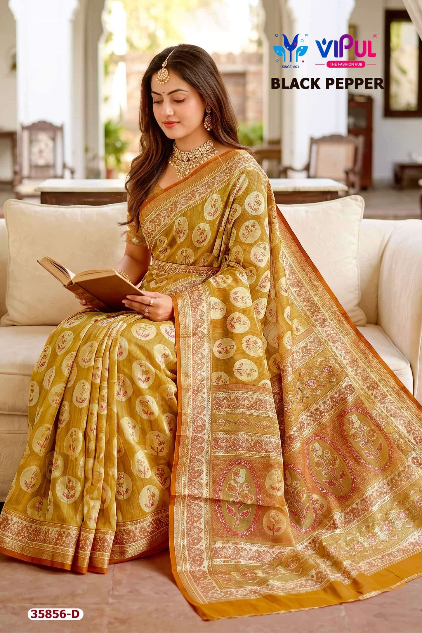 Vipul Fashion Black Pepper 35856 Colors Brasso Saree