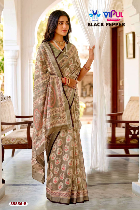 Vipul Fashion Black Pepper 35856 Colors Brasso Saree