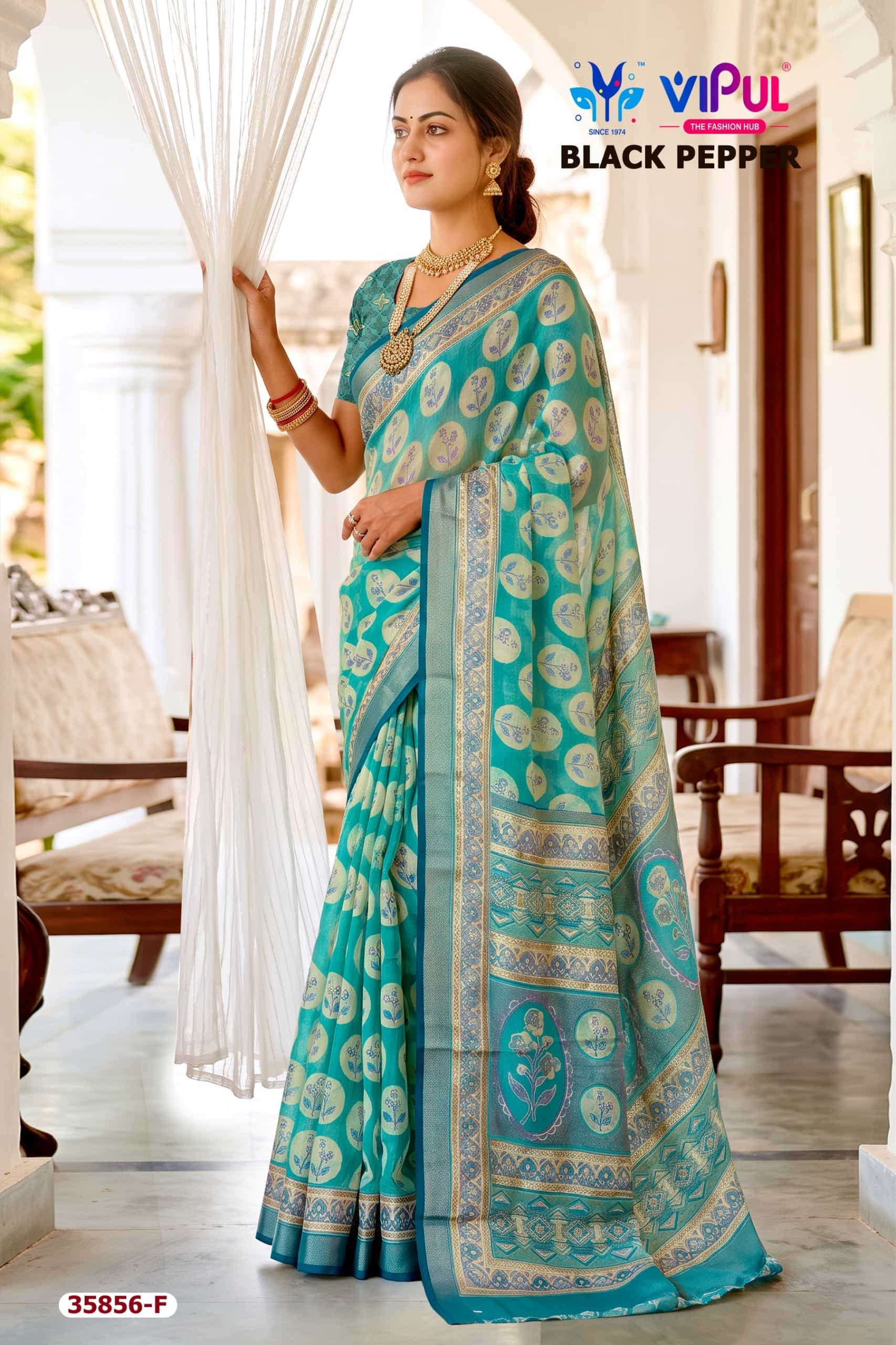 Vipul Fashion Black Pepper 35856 Colors Brasso Saree