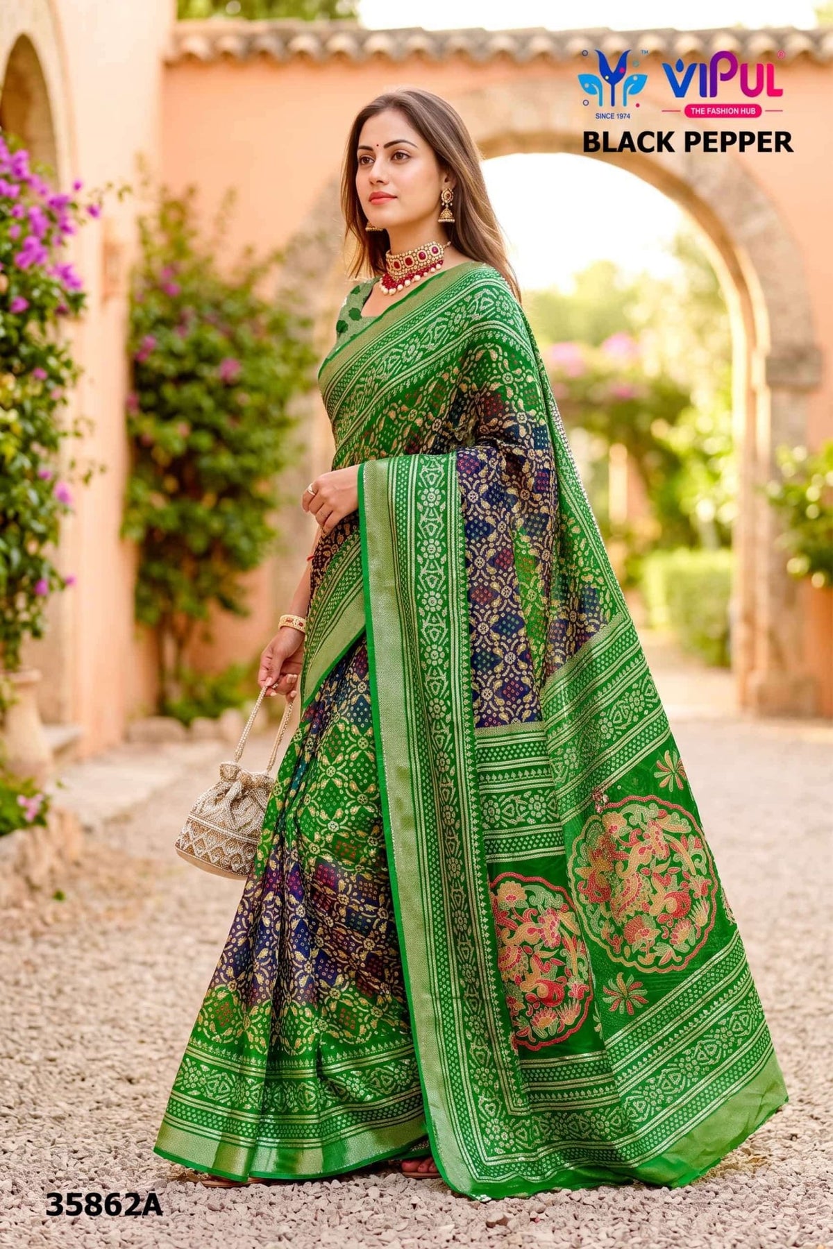 Vipul Fashion Black Pepper 35862 Colors Brasso Saree - Amrah Wholesale