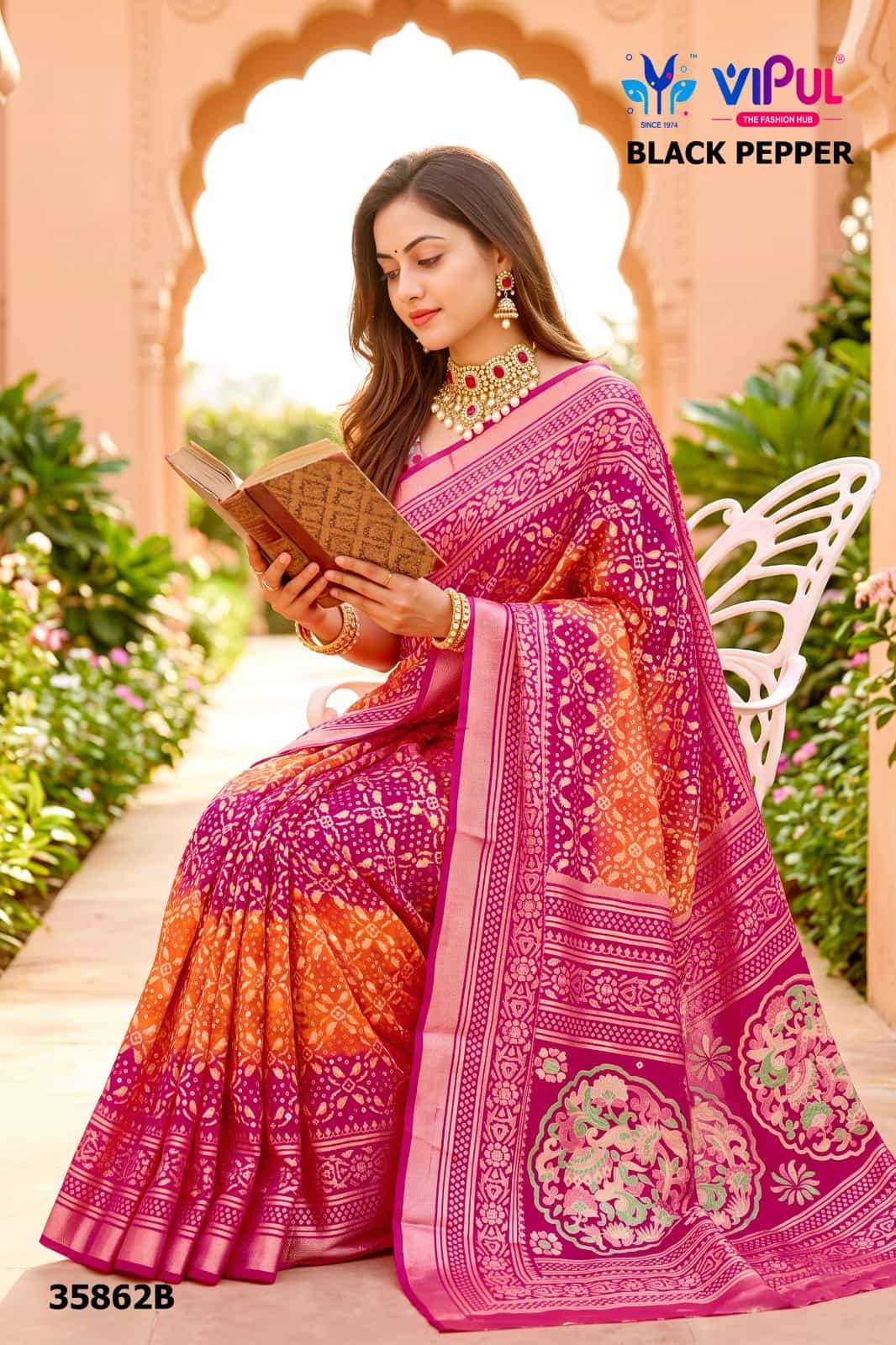 Vipul Fashion Black Pepper 35862 Colors Brasso Saree