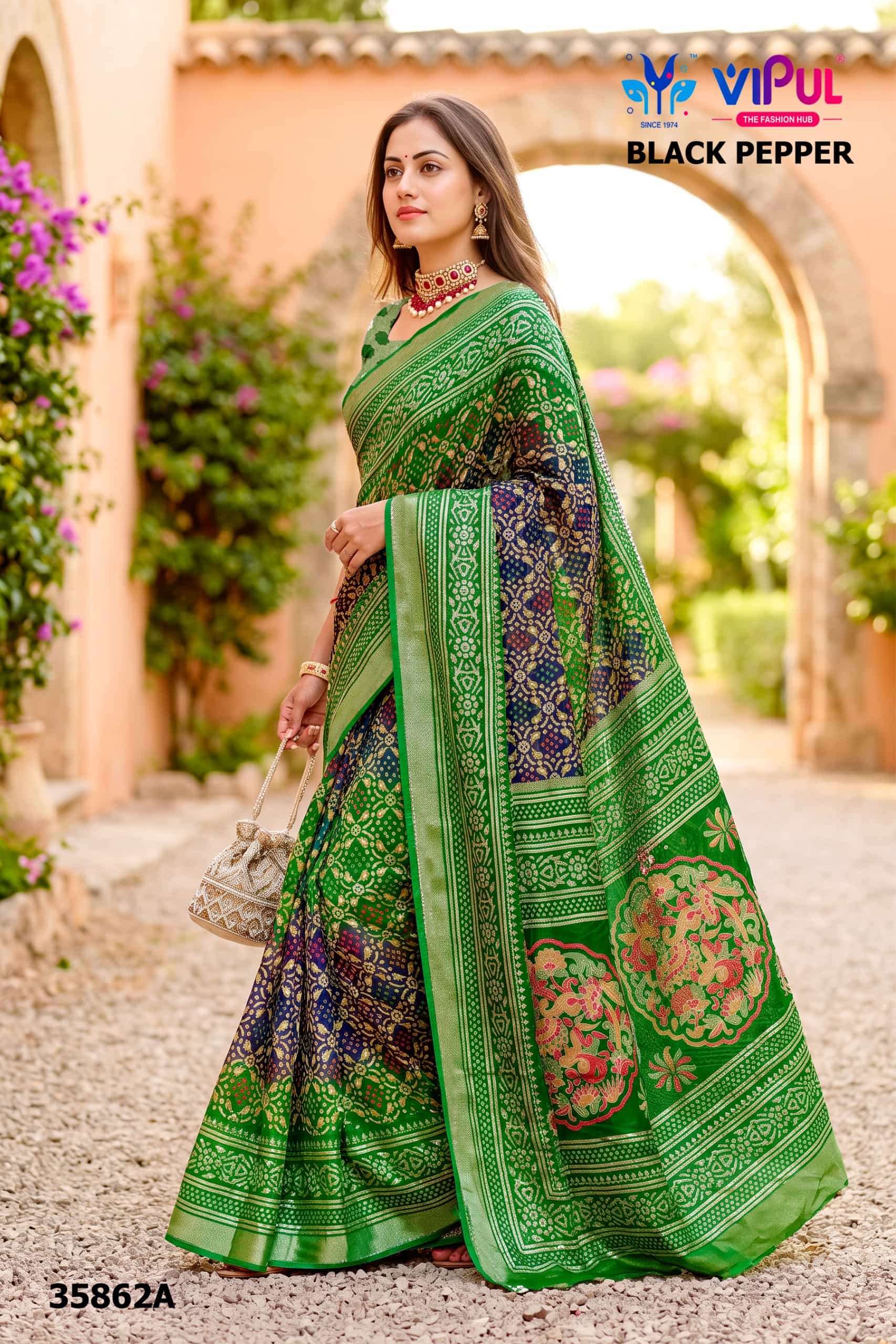 Vipul Fashion Black Pepper 35862 Colors Brasso Saree