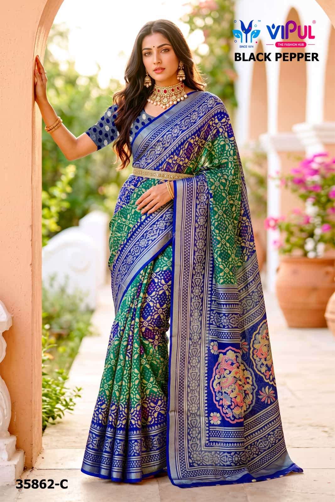 Vipul Fashion Black Pepper 35862 Colors Brasso Saree