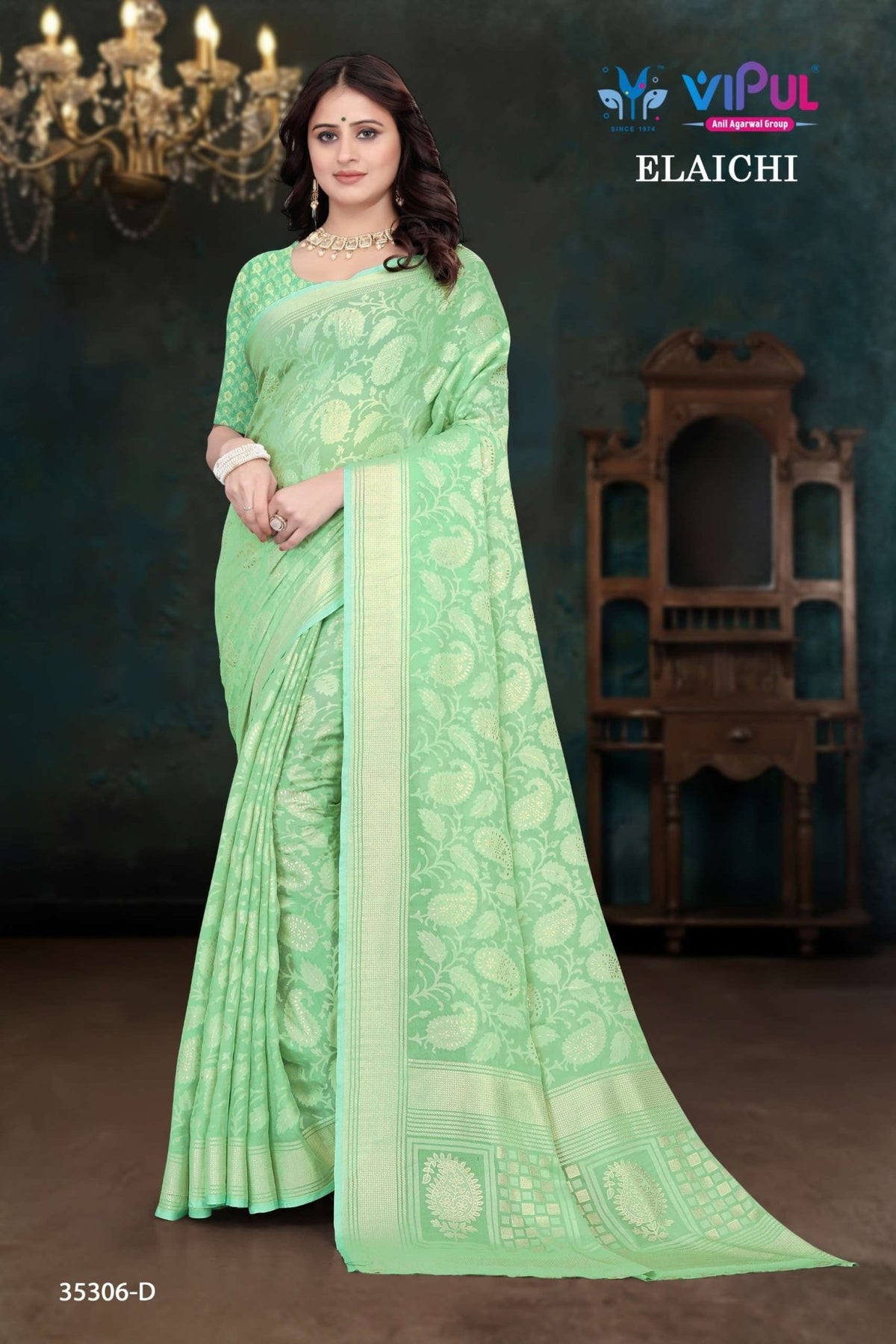 Vipul Fashion Elaichi 35306 Colours Brasso Saree Wholesale Sarees - Amrah Wholesale