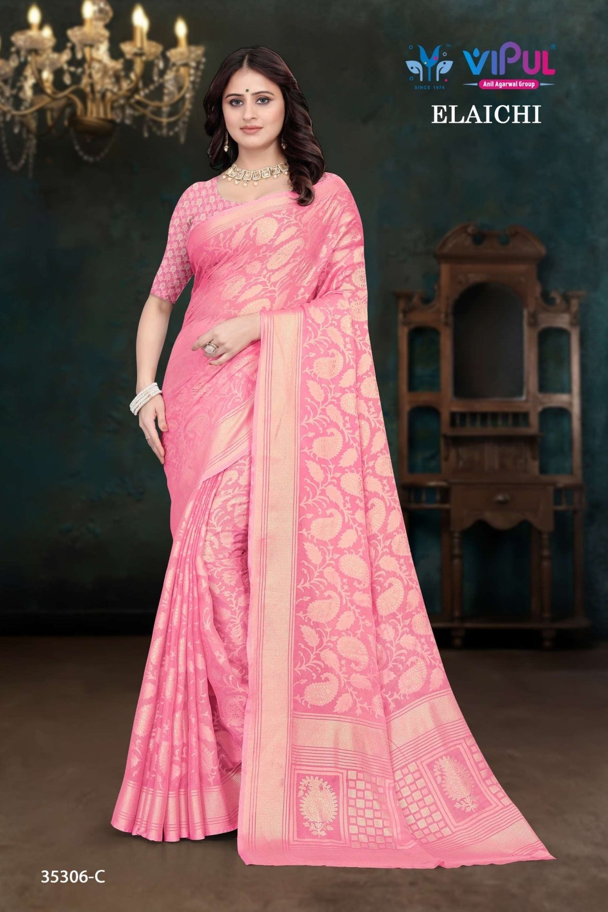 Vipul Fashion Elaichi 35306 Colours Brasso Saree Wholesale Sarees - Amrah Wholesale