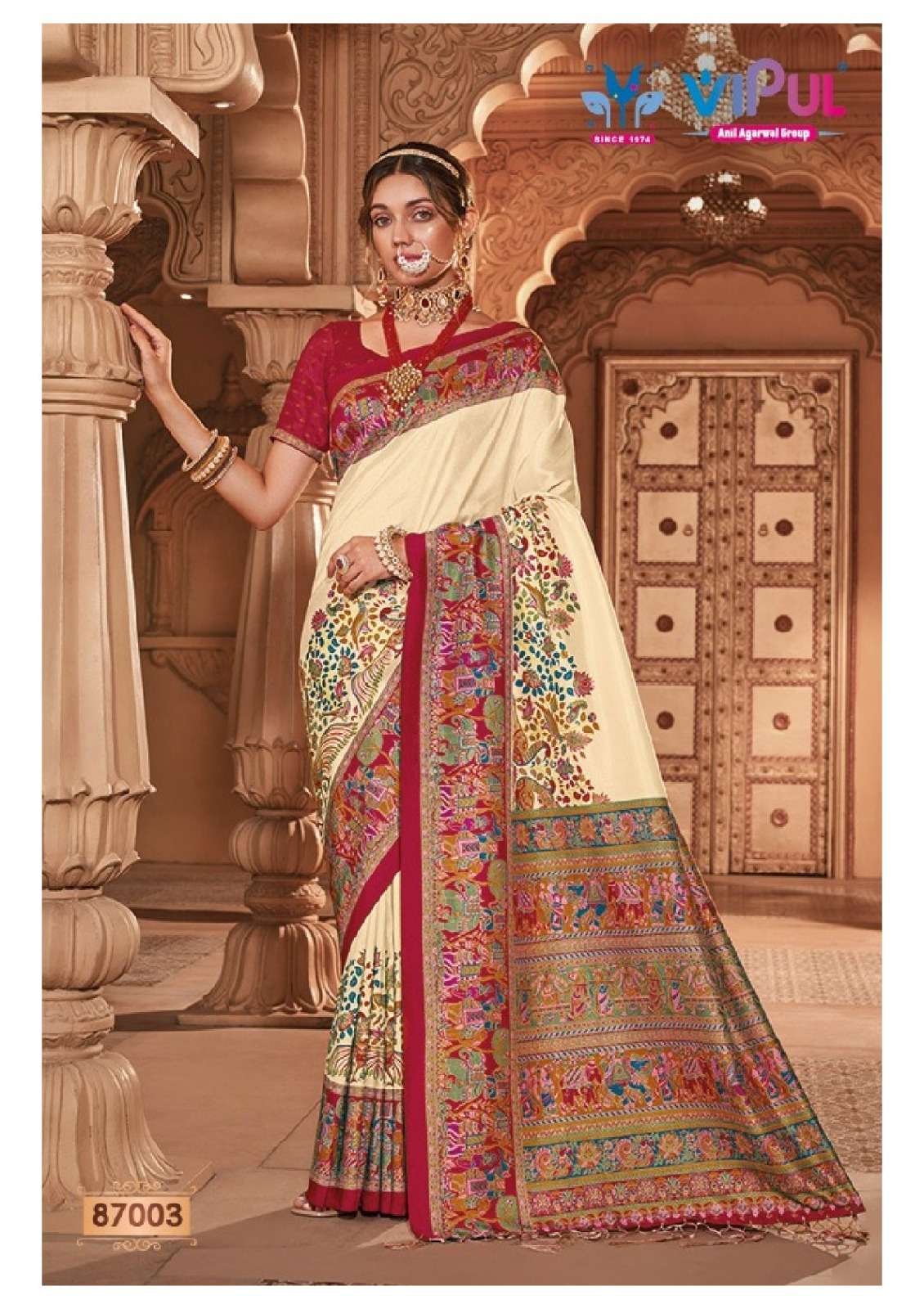 Vipul Fashion Ivory Silk Soft Silk Saree - Amrah Wholesale
