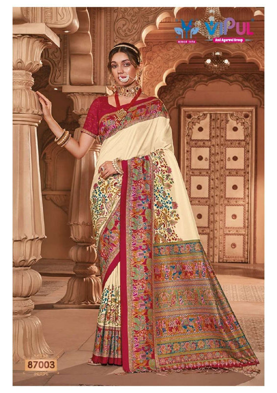 Vipul Fashion Ivory Silk Soft Silk Saree - Amrah Wholesale