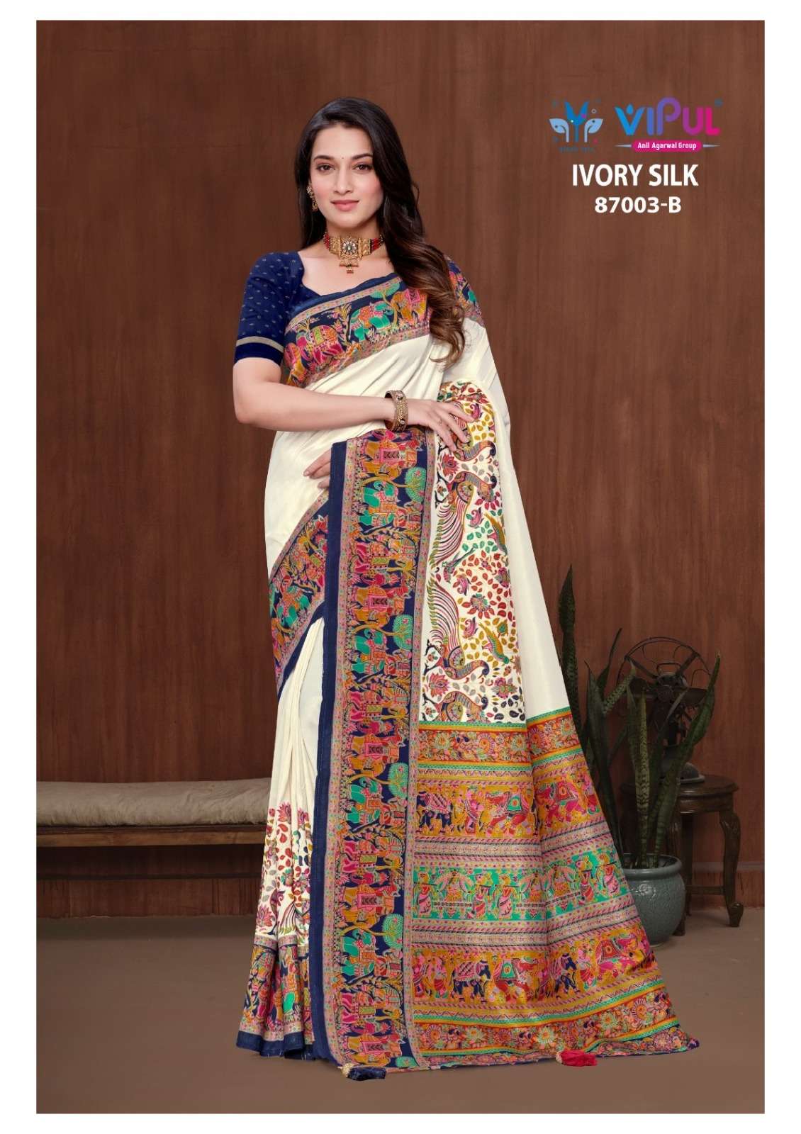 Vipul Fashion Ivory Silk Soft Silk Saree - Amrah Wholesale