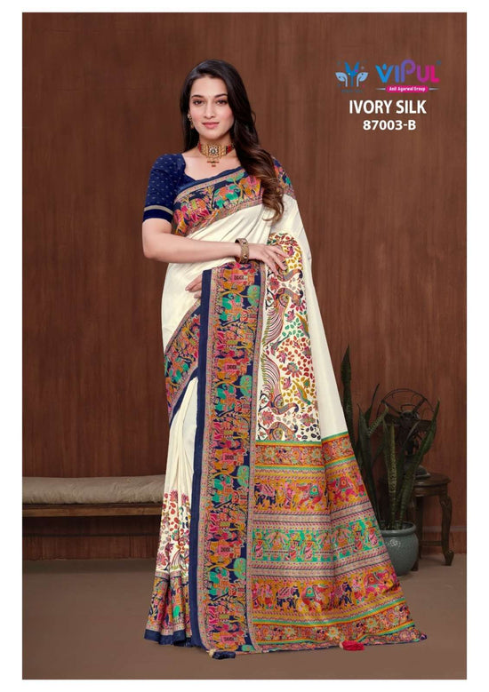 Vipul Fashion Ivory Silk Soft Silk Saree - Amrah Wholesale
