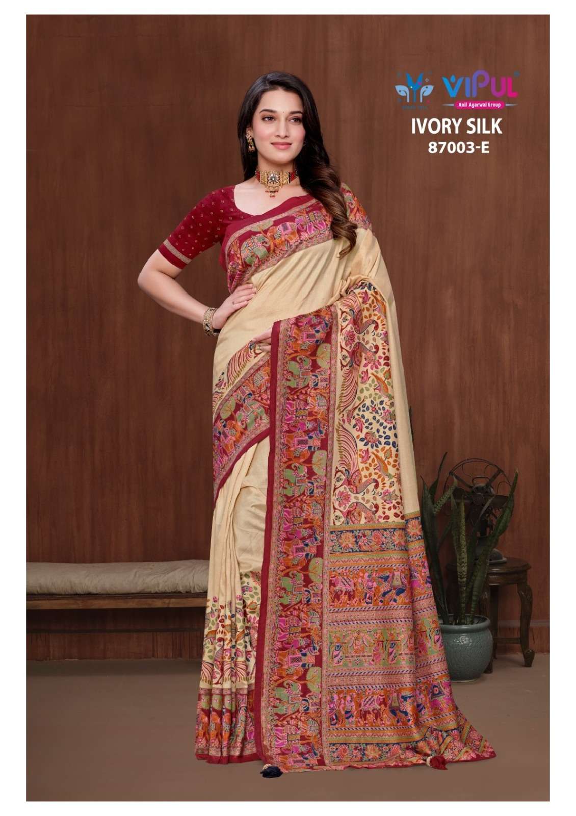 Vipul Fashion Ivory Silk Soft Silk Saree - Amrah Wholesale