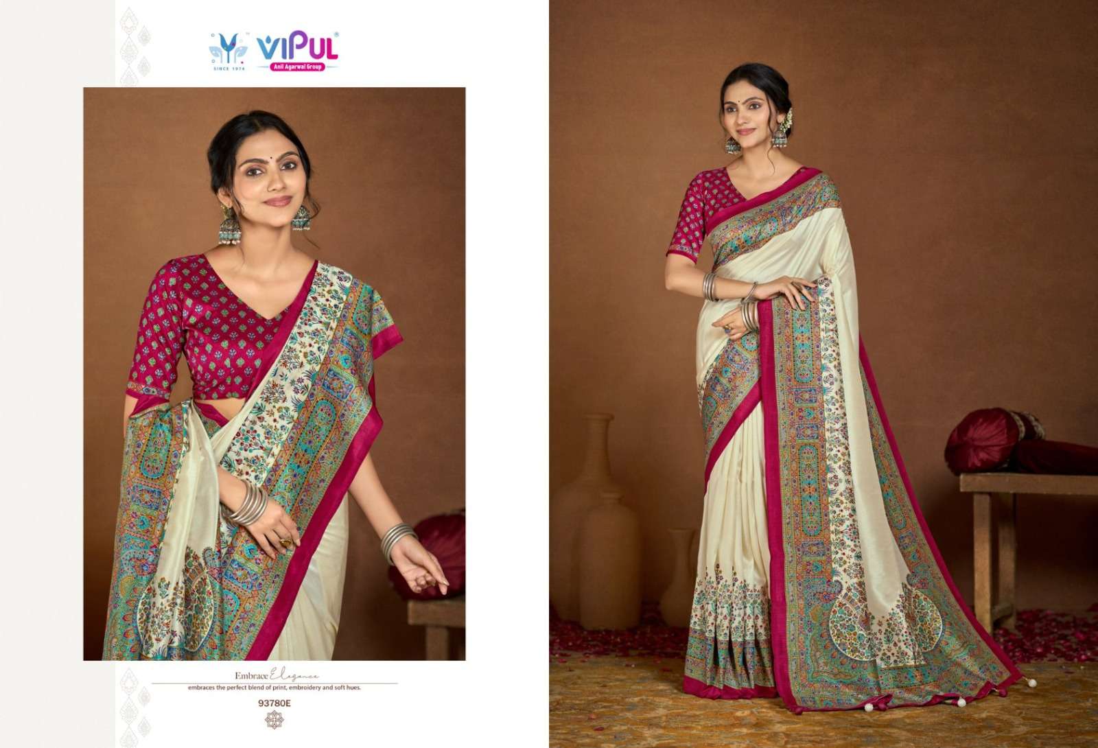 Vipul Fashion Ivory Silk Vol 17 Soft Silk Saree - Amrah Wholesale