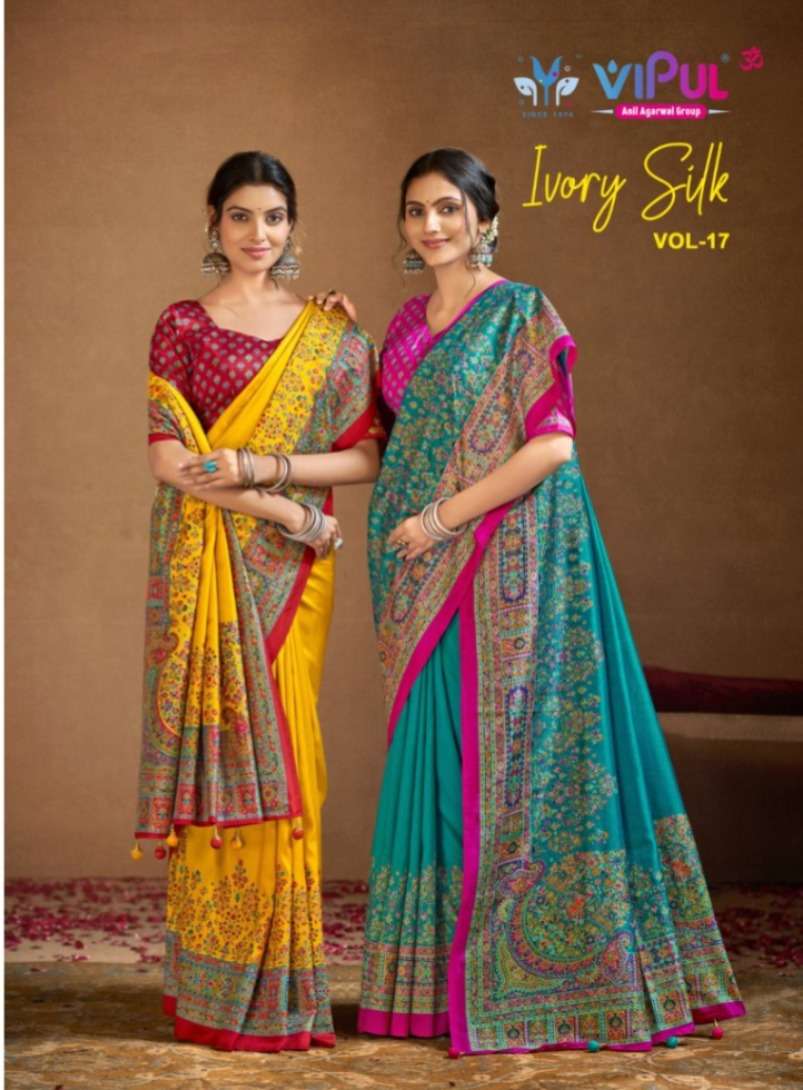 Vipul Fashion Ivory Silk Vol 17 Soft Silk Saree - Amrah Wholesale