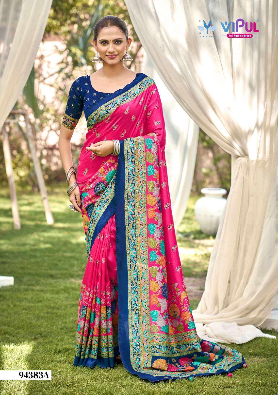 Vipul Fashion Ivory Silk Vol 21 Printed Foil Work Silk Saree - Amrah Wholesale