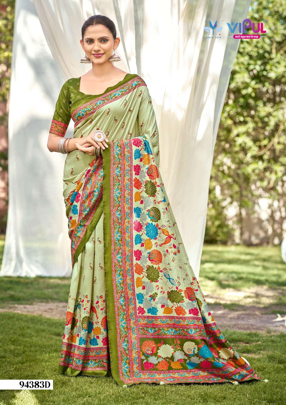 Vipul Fashion Ivory Silk Vol 21 Printed Foil Work Silk Saree - Amrah Wholesale