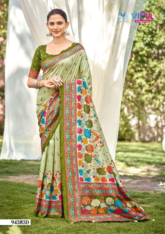Vipul Fashion Ivory Silk Vol 21 Printed Foil Work Silk Saree - Amrah Wholesale