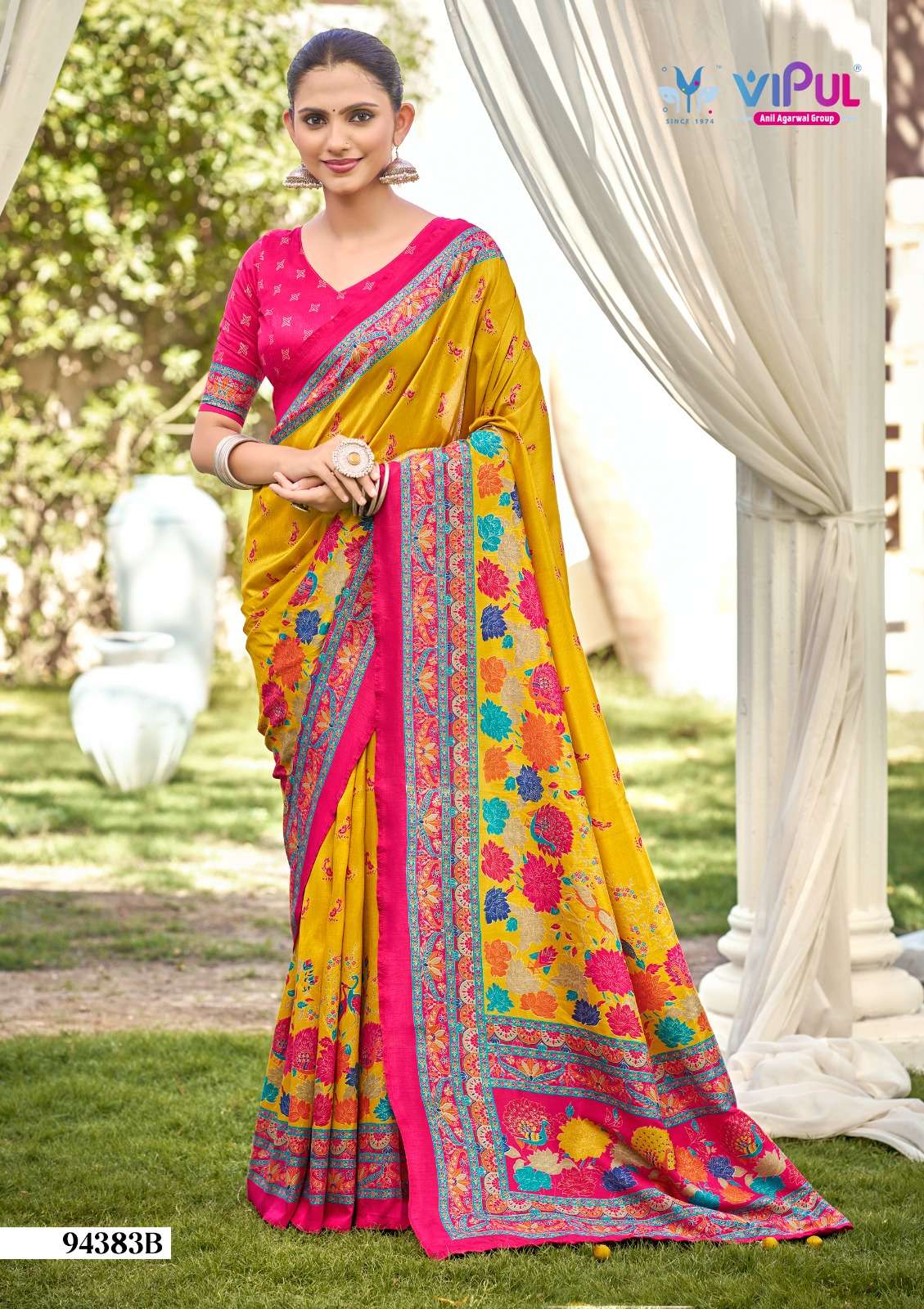 Vipul Fashion Ivory Silk Vol 21 Printed Foil Work Silk Saree - Amrah Wholesale