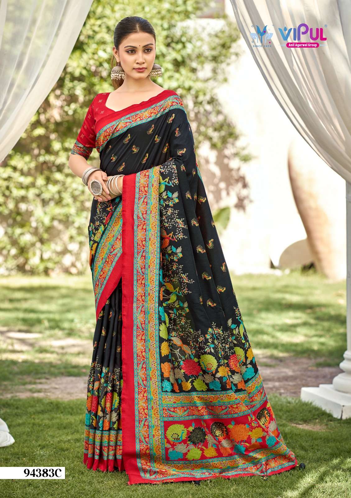 Vipul Fashion Ivory Silk Vol 21 Printed Foil Work Silk Saree - Amrah Wholesale