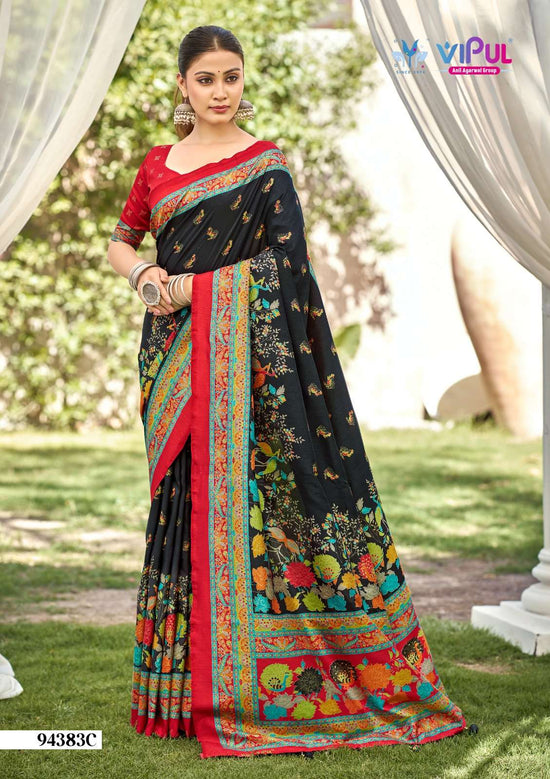 Vipul Fashion Ivory Silk Vol 21 Printed Foil Work Silk Saree - Amrah Wholesale