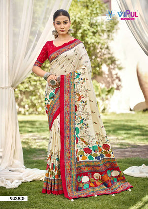 Vipul Fashion Ivory Silk Vol 21 Printed Foil Work Silk Saree
