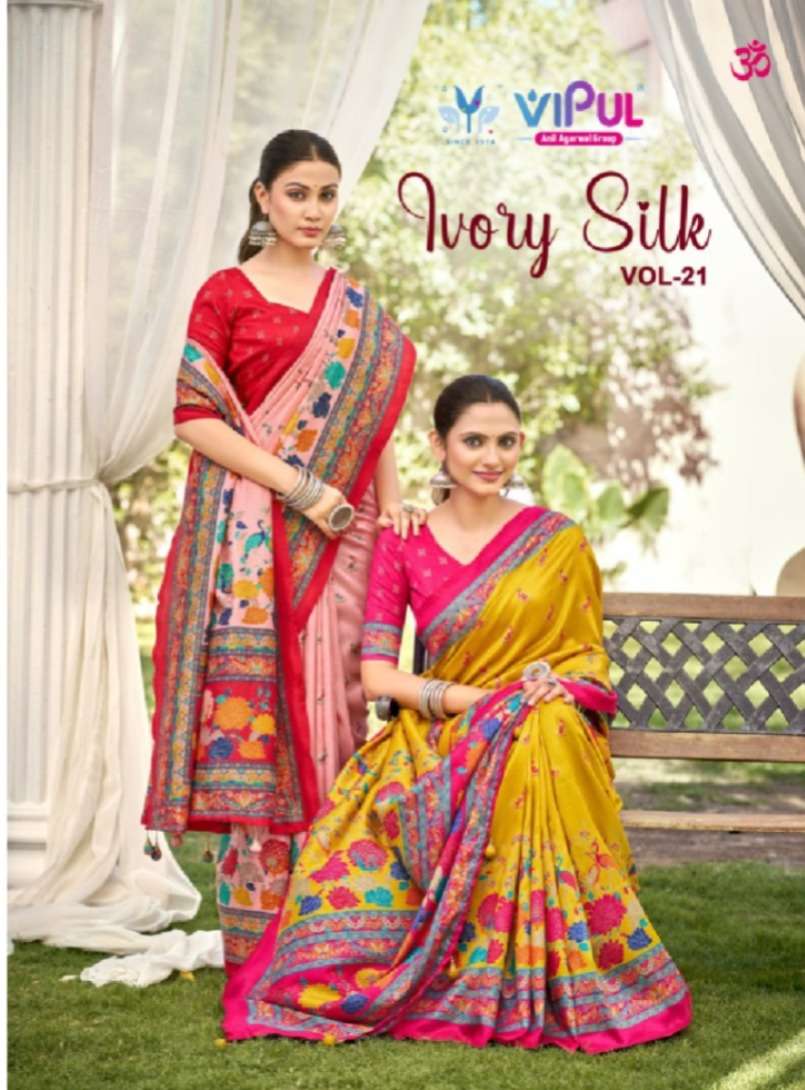 Vipul Fashion Ivory Silk Vol 21 Soft Silk Saree - Amrah Wholesale