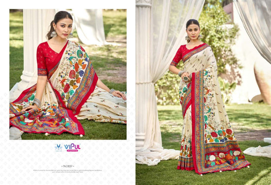 Vipul Fashion Ivory Silk Vol 21 Soft Silk Saree - Amrah Wholesale