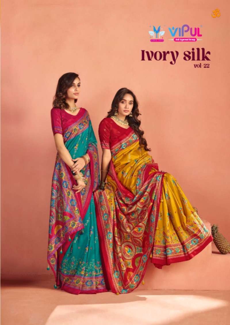 Vipul Fashion Ivory Silk Vol 22 Soft Silk Saree - Amrah Wholesale