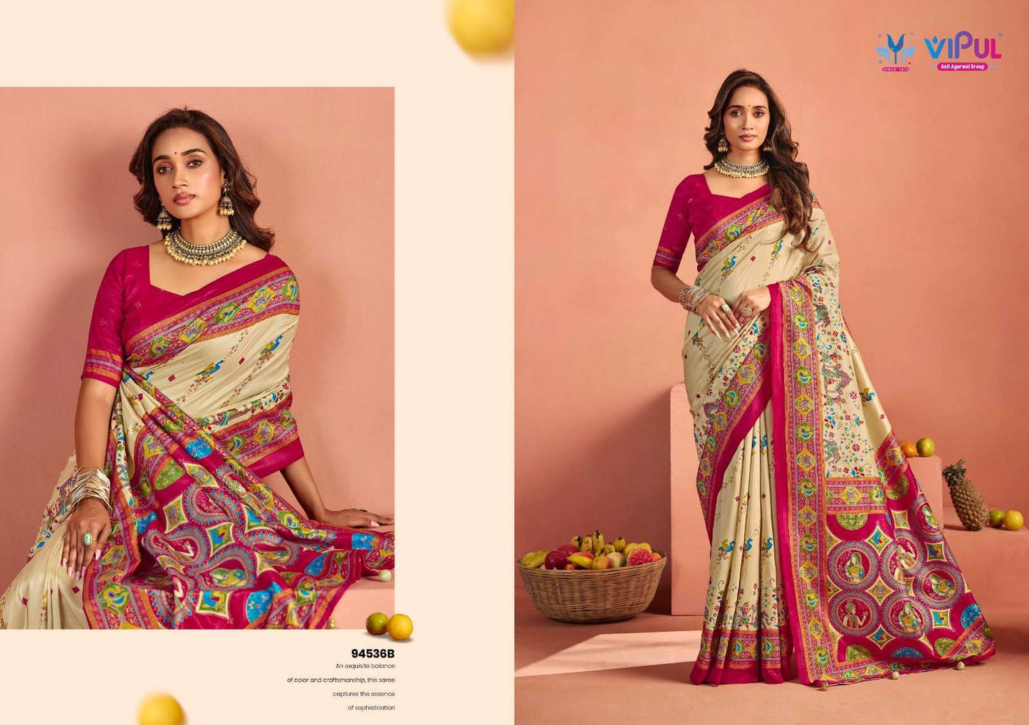 Vipul Fashion Ivory Silk Vol 22 Soft Silk Saree - Amrah Wholesale