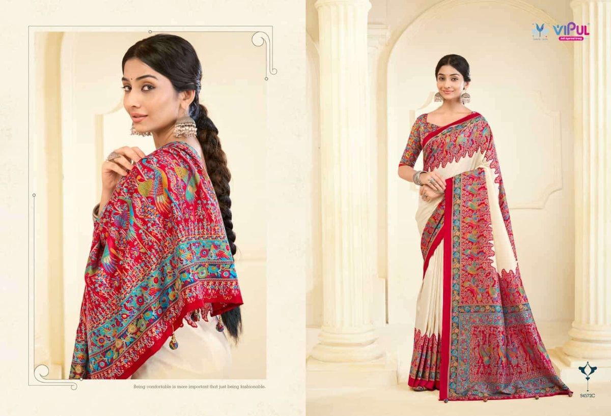 Vipul Fashion Ivory Silk Vol 24 Soft Silk Saree - Amrah Wholesale