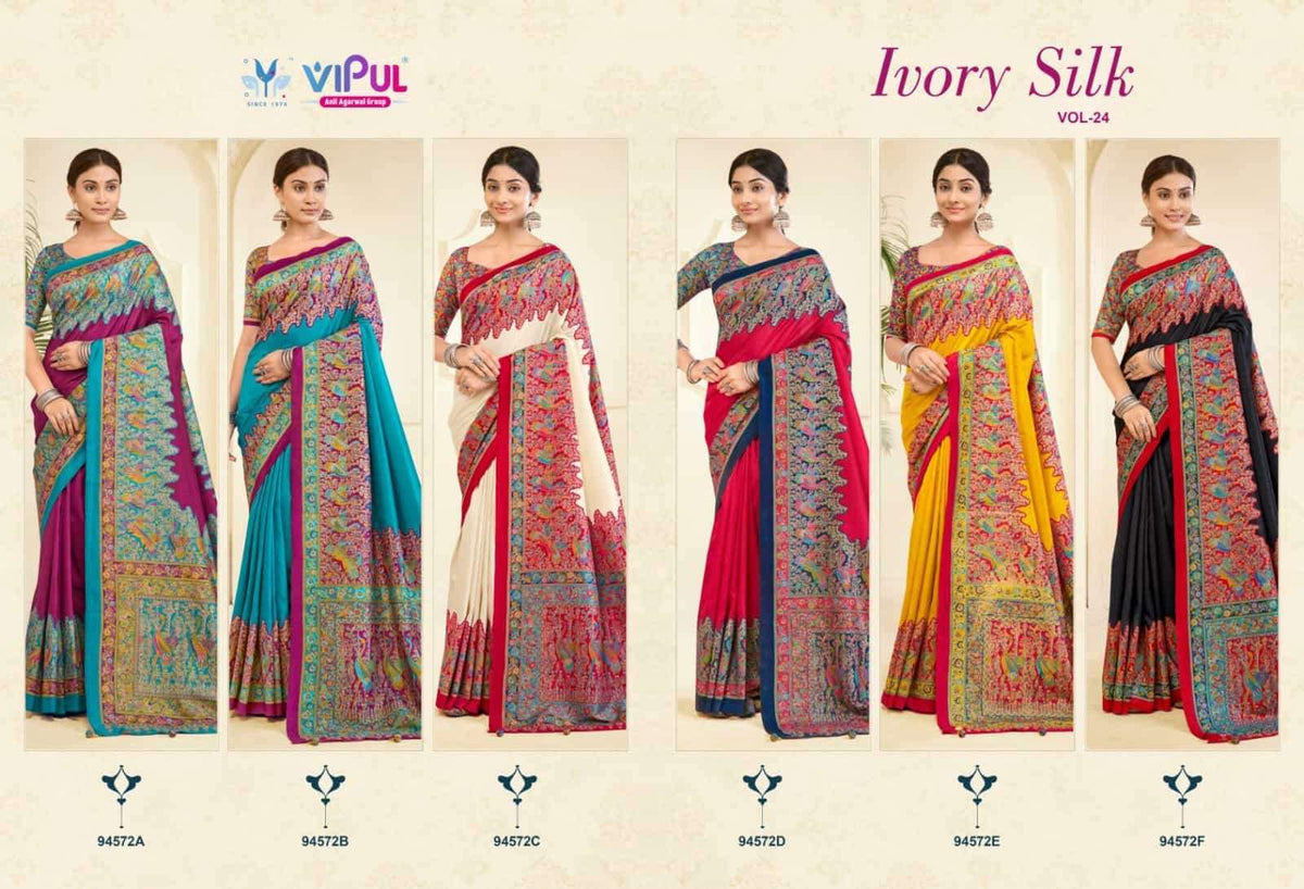 Vipul Fashion Ivory Silk Vol 24 Soft Silk Saree - Amrah Wholesale