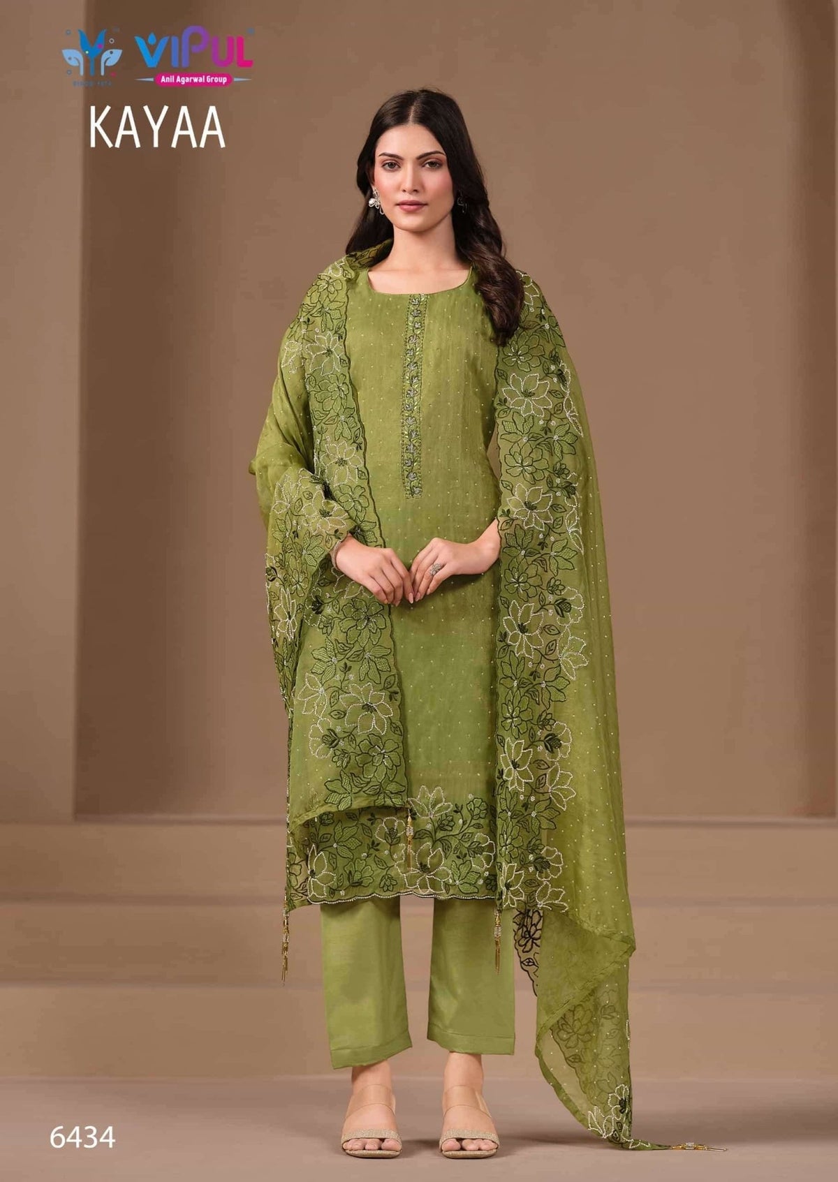 Vipul Fashion Kayaa Burberry Gold Designer Unstitched Dress Material - Amrah Wholesale