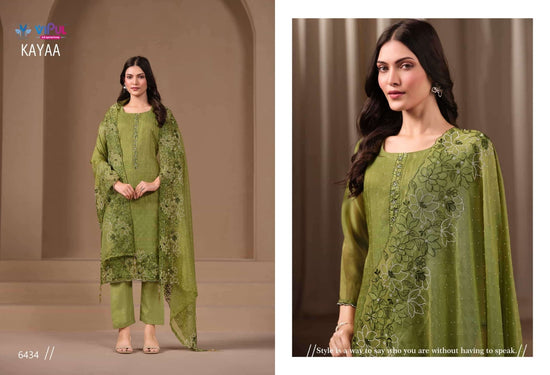 Vipul Fashion Kayaa Burberry Gold Designer Unstitched Dress Material - Amrah Wholesale