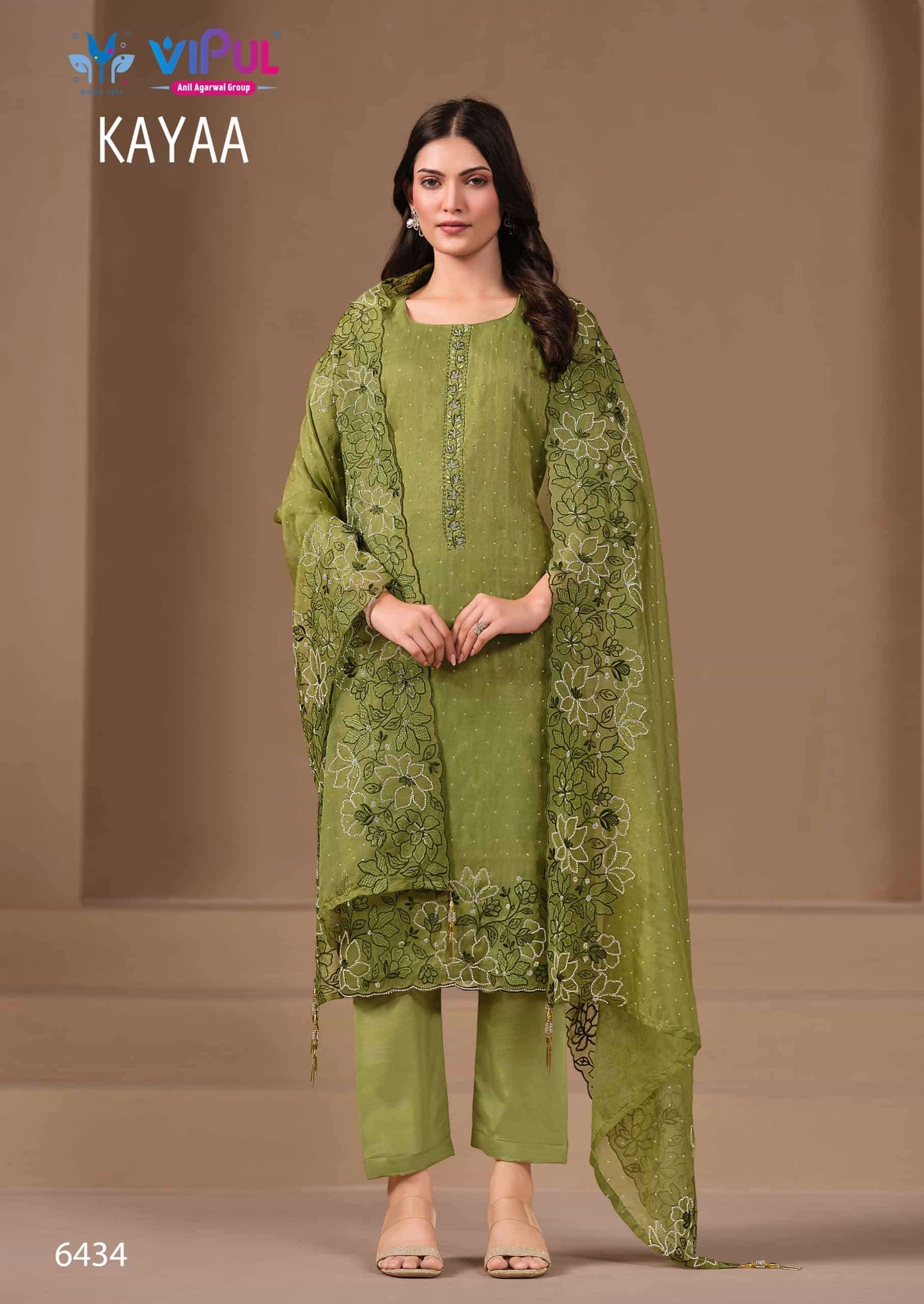 Vipul Fashion Kayaa Burberry Gold Designer Unstitched Dress Material