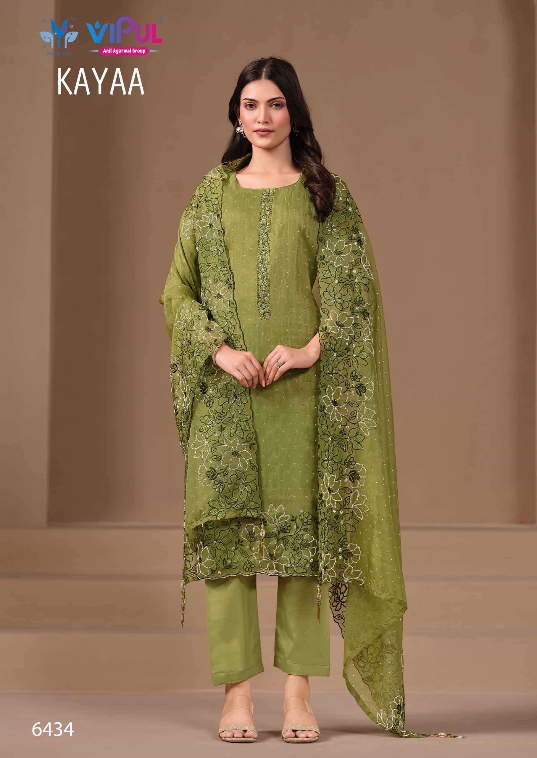Vipul Fashion Kayaa Burberry Gold Designer Unstitched Dress Material