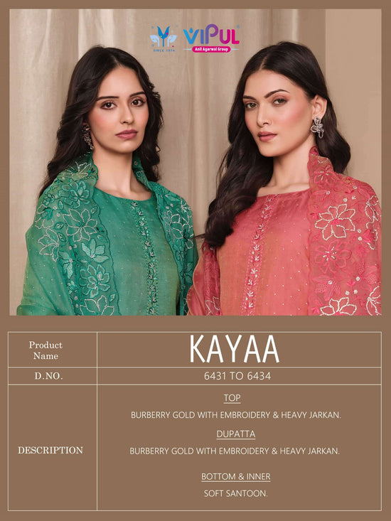 Vipul Fashion Kayaa Burberry Gold Designer Unstitched Dress Material