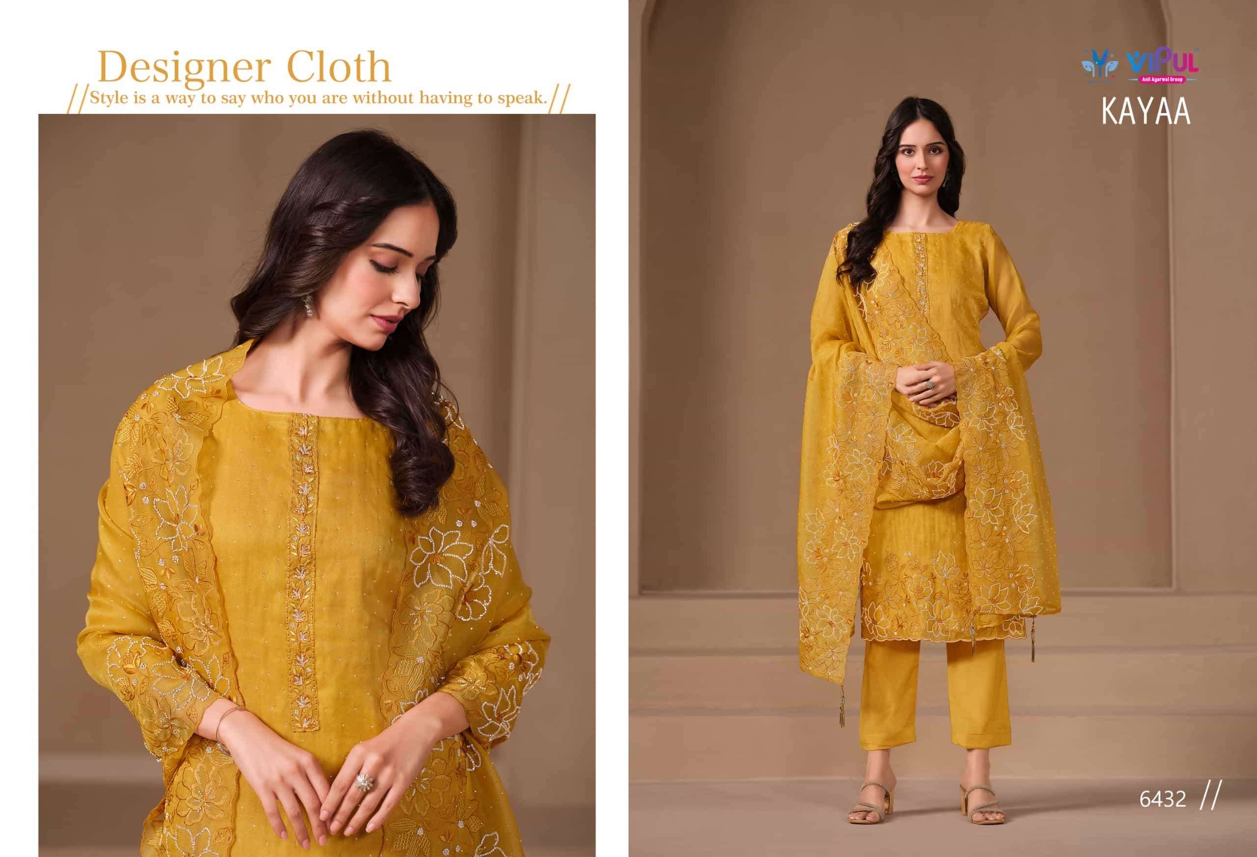 Vipul Fashion Kayaa Burberry Gold Designer Unstitched Dress Material