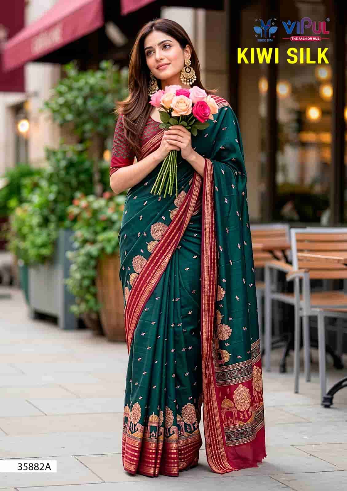 Vipul Fashion Kiwi Silk 35882 Colors Silk Crape Saree - Amrah Wholesale
