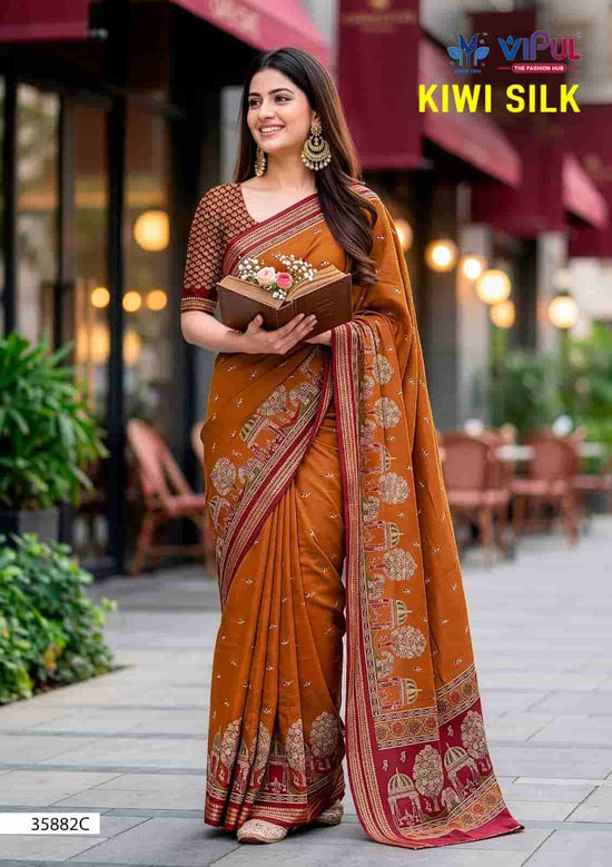 Vipul Fashion Kiwi Silk 35882 Colors Silk Crape Saree - Amrah Wholesale