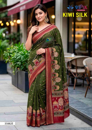 Vipul Fashion Kiwi Silk 35882 Colors Silk Crape Saree