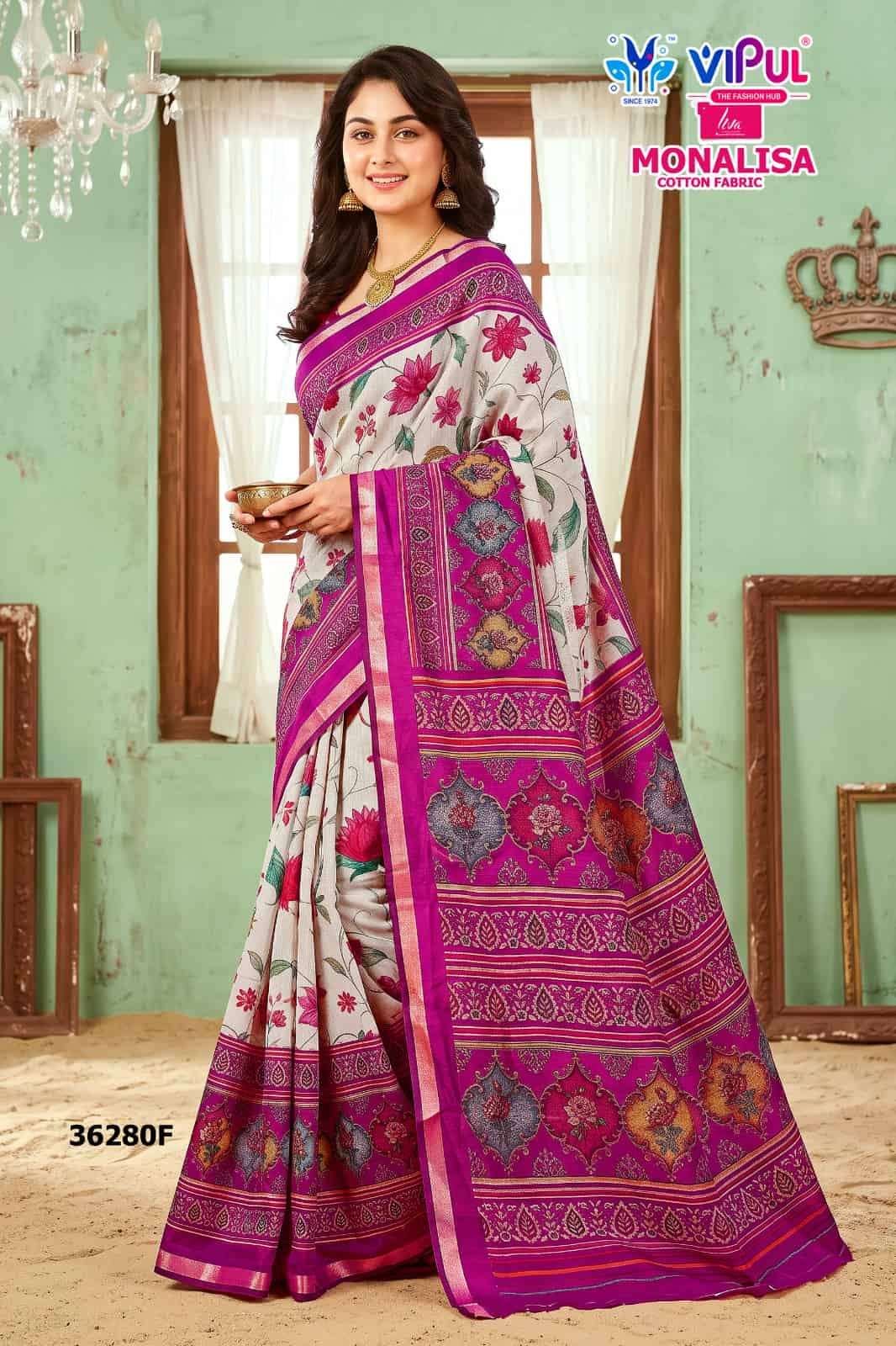 Vipul Fashion Monalisa 36280 Colors Liva Mal Cotton Saree