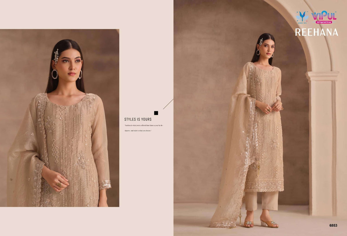 Vipul Fashion Reehana Dolomite Organza Designer Dress Material - Amrah Wholesale