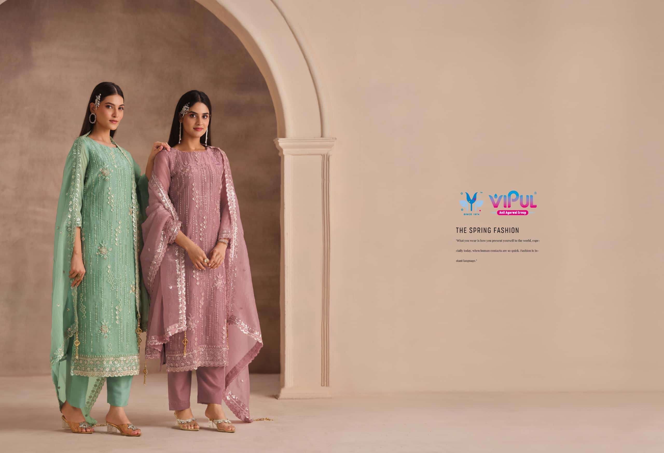 Vipul Fashion Reehana Dolomite Organza Designer Dress Material